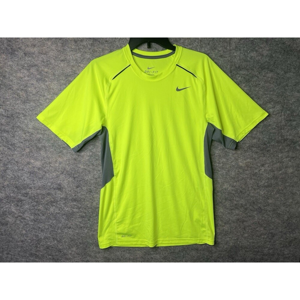 Nike Dri Fit Shirt Mens Small Neon Yellow Running Workout Athletic Casual Soft